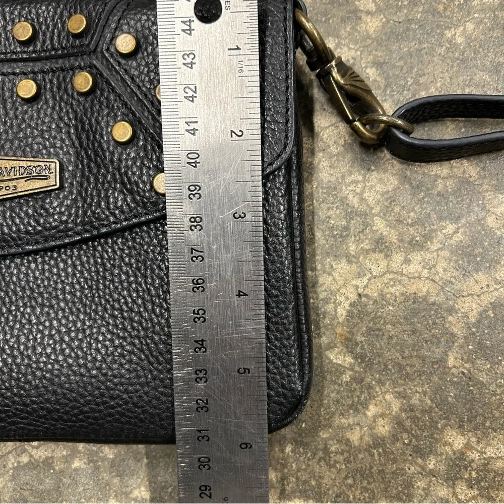 Harley-Davidson Women's Black Leather Gold‎ Studded Midnight Rider Hip Crossbody